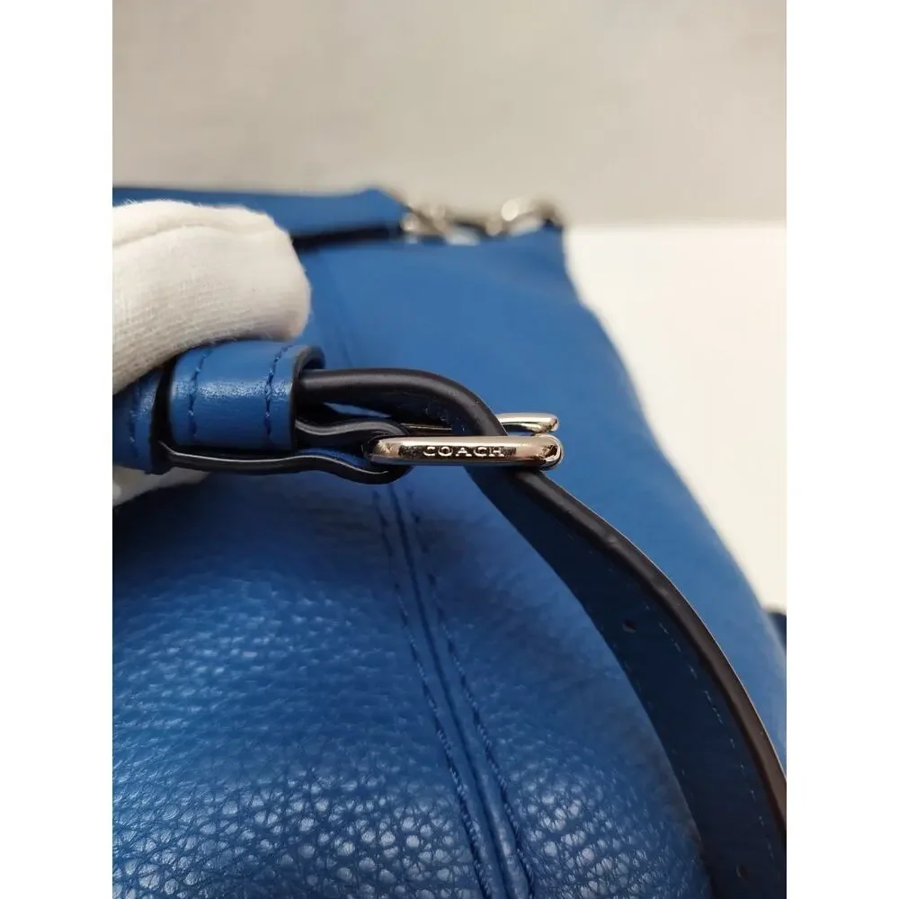Coach Blue Leather Double Handles Zipper Closure Satchel Shoulder Bag